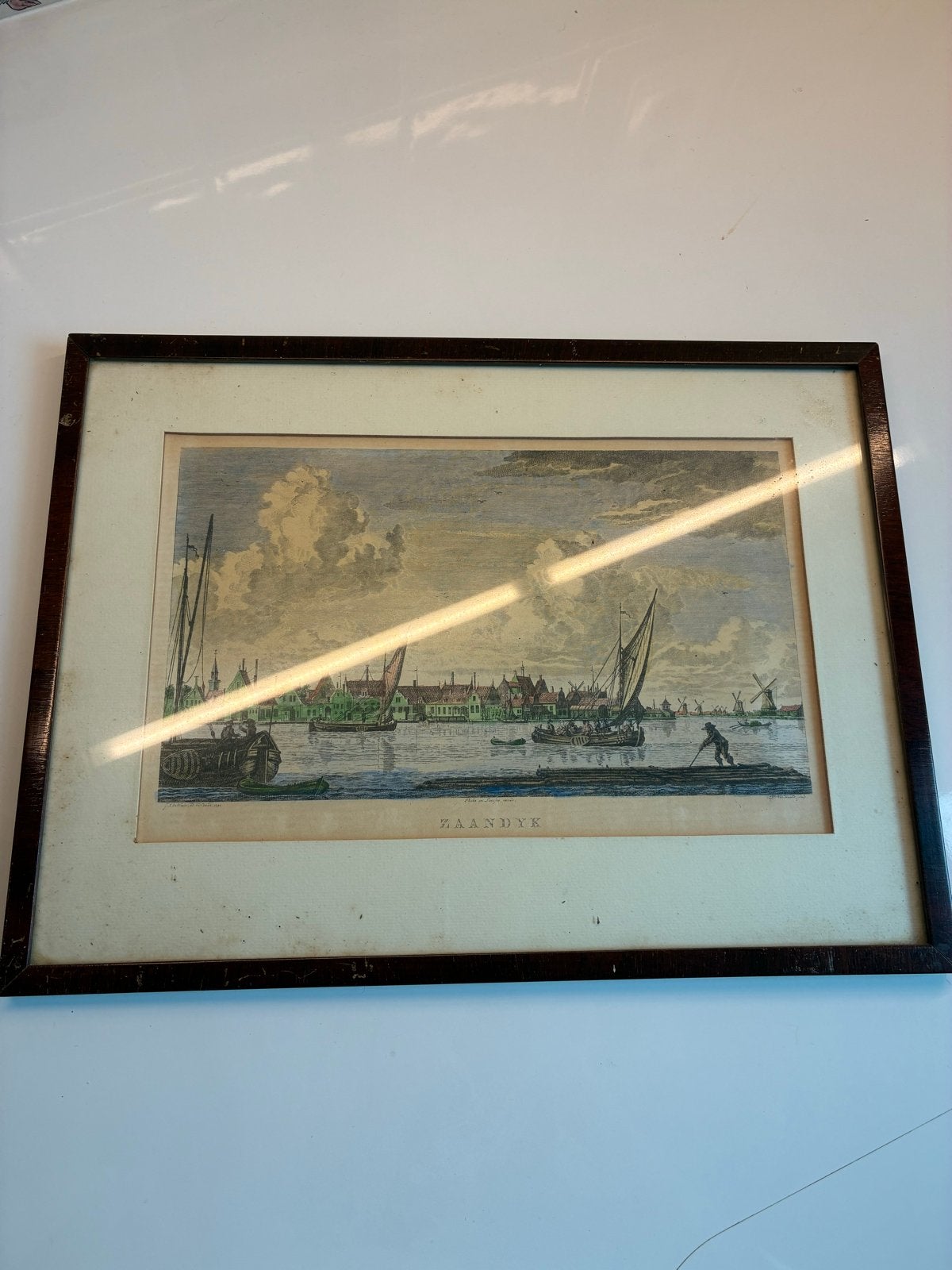Ingekleurde prent 'Zaandyk' van J.C. Bendorp, 1794, ingelijs, Antiek en Kunst, Kunst | Etsen en Gravures, Ophalen, Handgekleurd