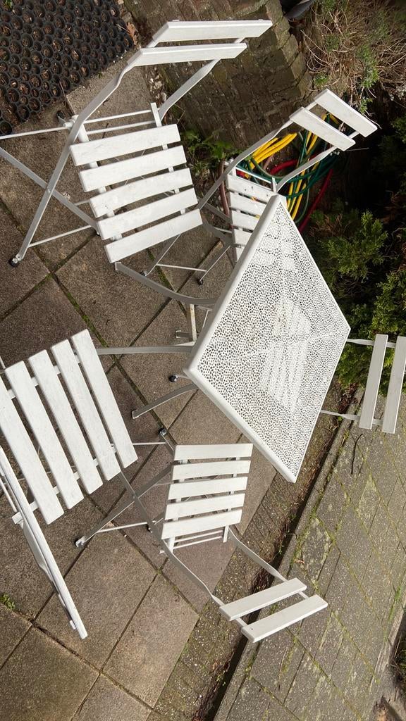 Tuin zitje setje tuinsetje bistro witte tafel stoelen balkon, Tuin en Terras, Ophalen, Zo goed als nieuw, Tuinset, Eettafel