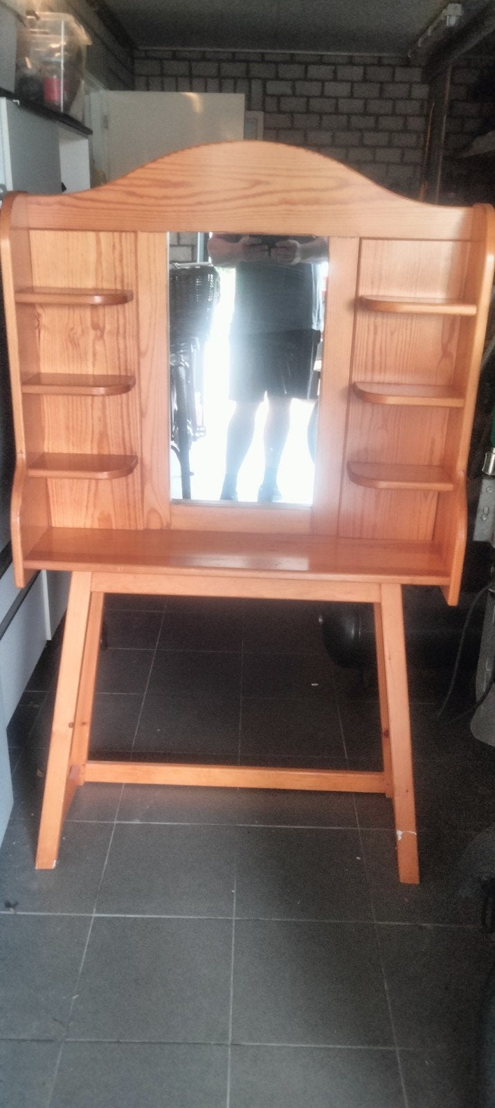 Houten kaptafel met spiegel en planken, Ophalen, Gebruikt, Klassiek, functioneel, 100 tot 150 cm