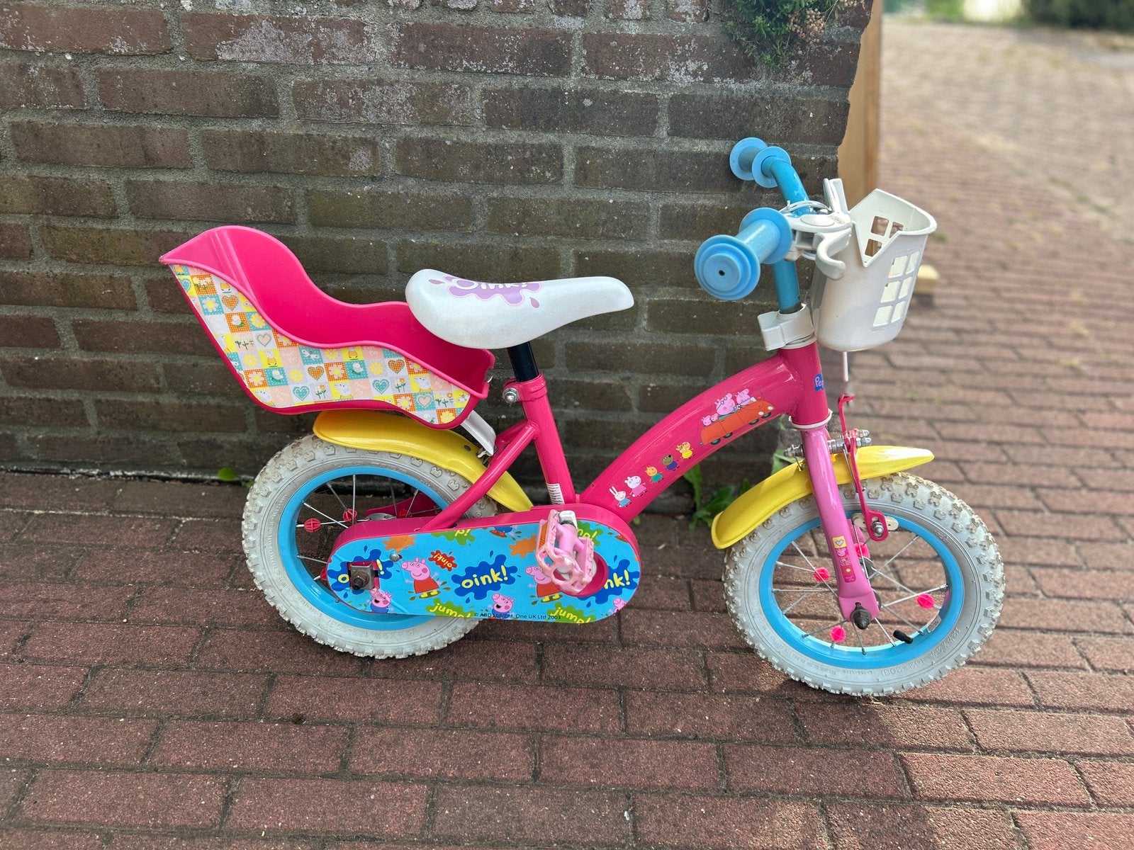 Kinderfiets 12 inch peppa pig, zijwielen en poppenzitje, Ophalen, Terugtraprem, Zijwieltjes, Minder dan 16 inch