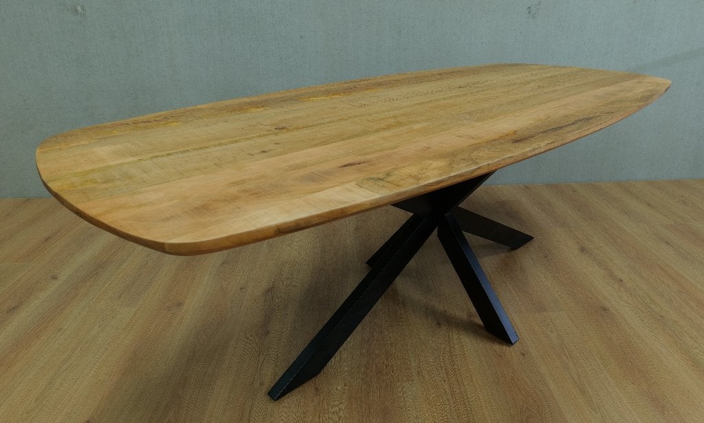Eettafel Deens ovaal naturel en zwart 160 t/m 240, Huis en Inrichting, Vijf personen of meer, Overige houtsoorten, Nieuw, 200 cm of meer