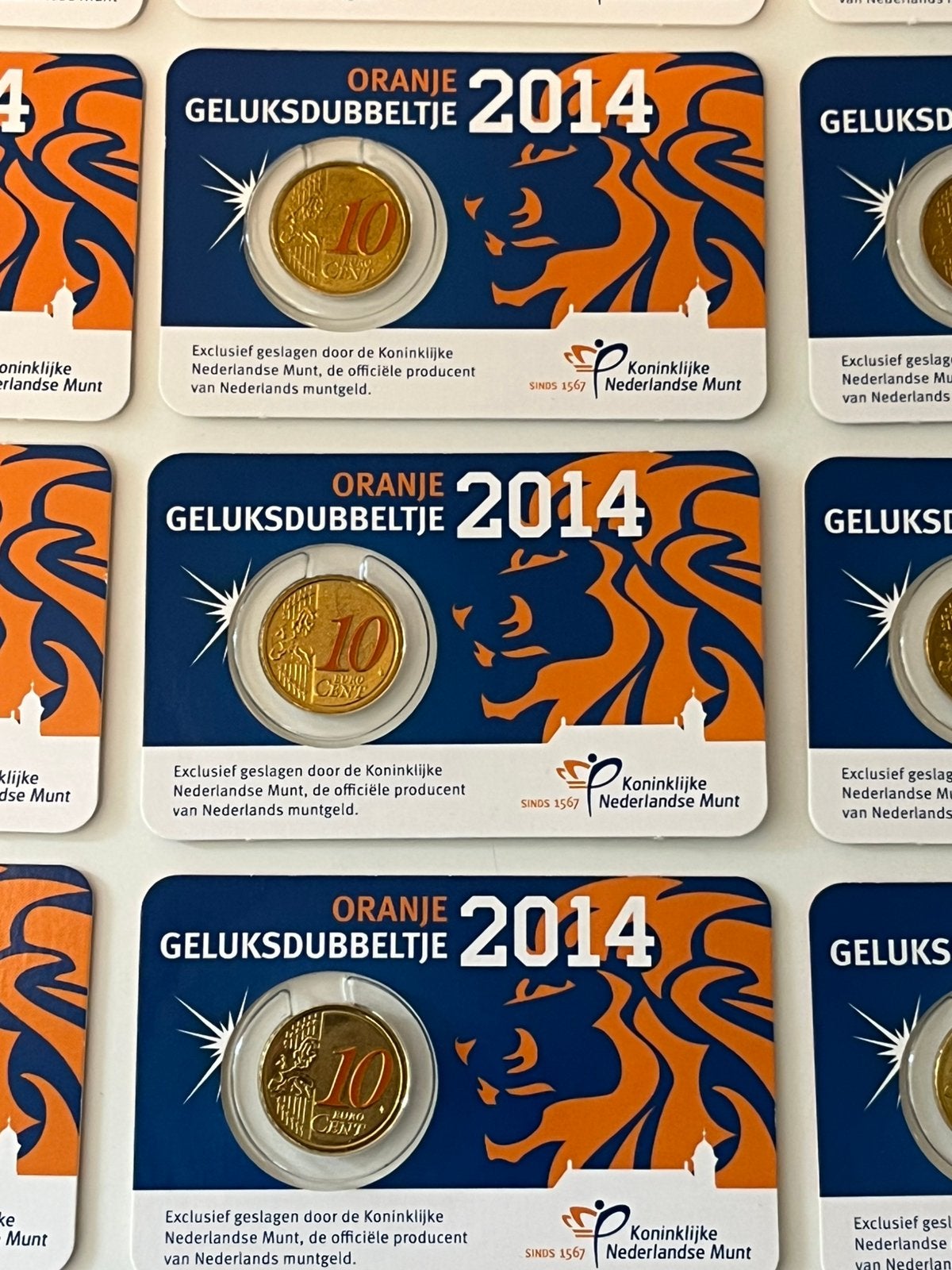 15 stuks Oranje Geluksdubbeltje 2014 in coincard KNM WK EK, Verzenden, Koningin Beatrix, Euro's