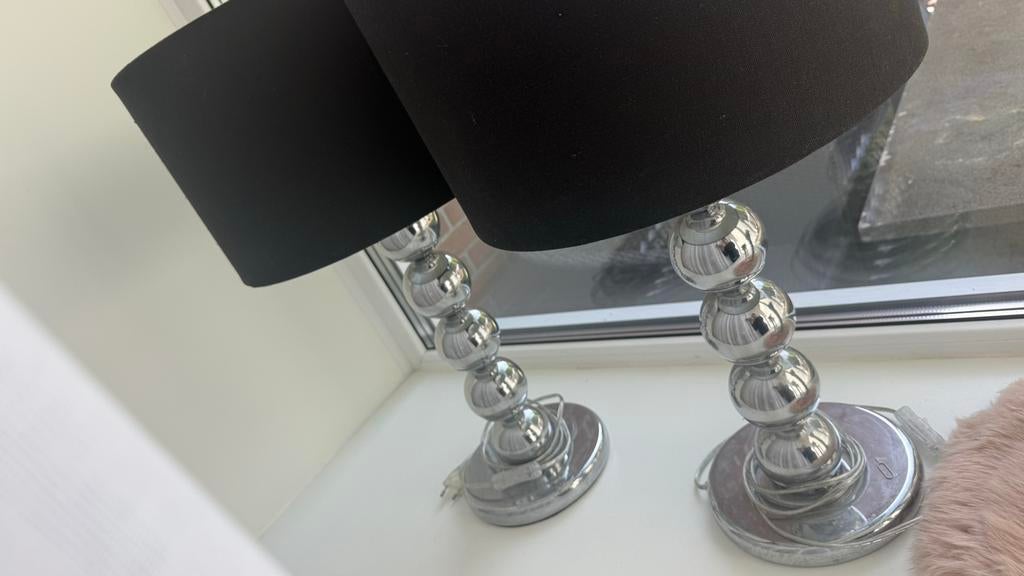 Set van 2 tafellampen en 1 vloerlamp met chromen bollen, Ophalen of Verzenden, Zo goed als nieuw, Metaal, 150 tot 200 cm