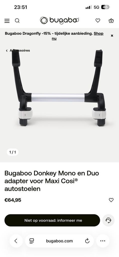 Bugaboo Donkey 5 Adapter voor autostoel, Ophalen of Verzenden, Zo goed als nieuw, Overige merken, Autogordel