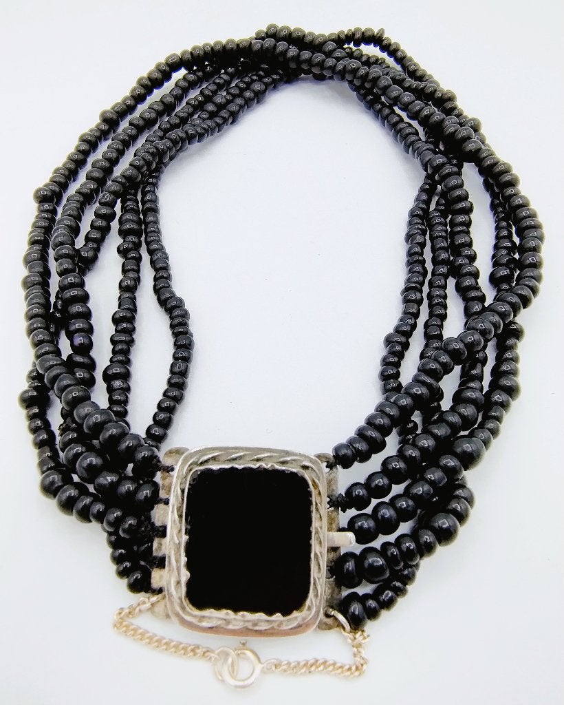 Gitten ketting met zilveren slot met Onyx, 38-40 cm, Gebruikt, Info@zilverwebsite.nl, Verzenden, Zwart