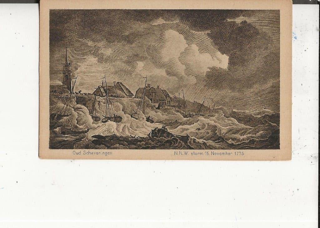 Oud Scheveningen NNW-storm 15 nov 1775 JG Happel, Ophalen of Verzenden, Voor 1920, Ongelopen, Zuid-Holland