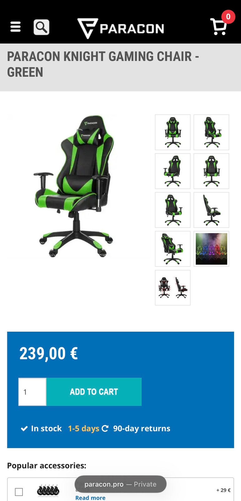 Nieuwe Paracon Knight Gaming Stoel, Nieuw, Ophalen of Verzenden, Gaming bureaustoel, Bureaustoel