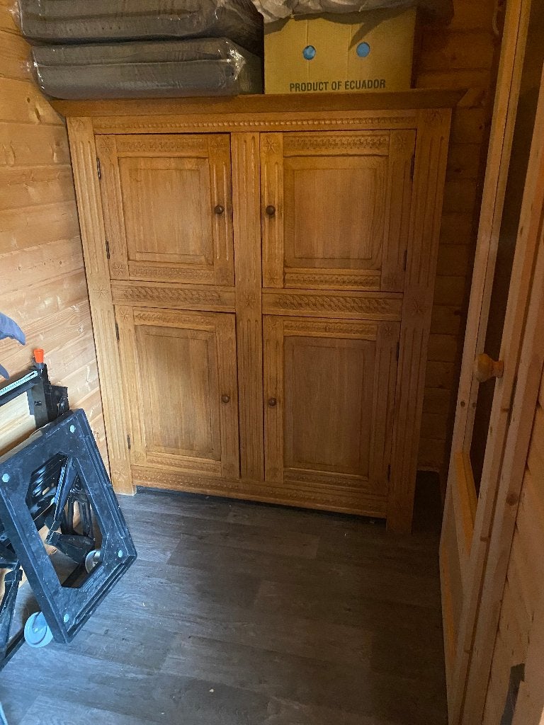 massief licht eiken kast 160 hoog, 137,5 breed, Ophalen, Gebruikt, Eikenhout, Modern/retro