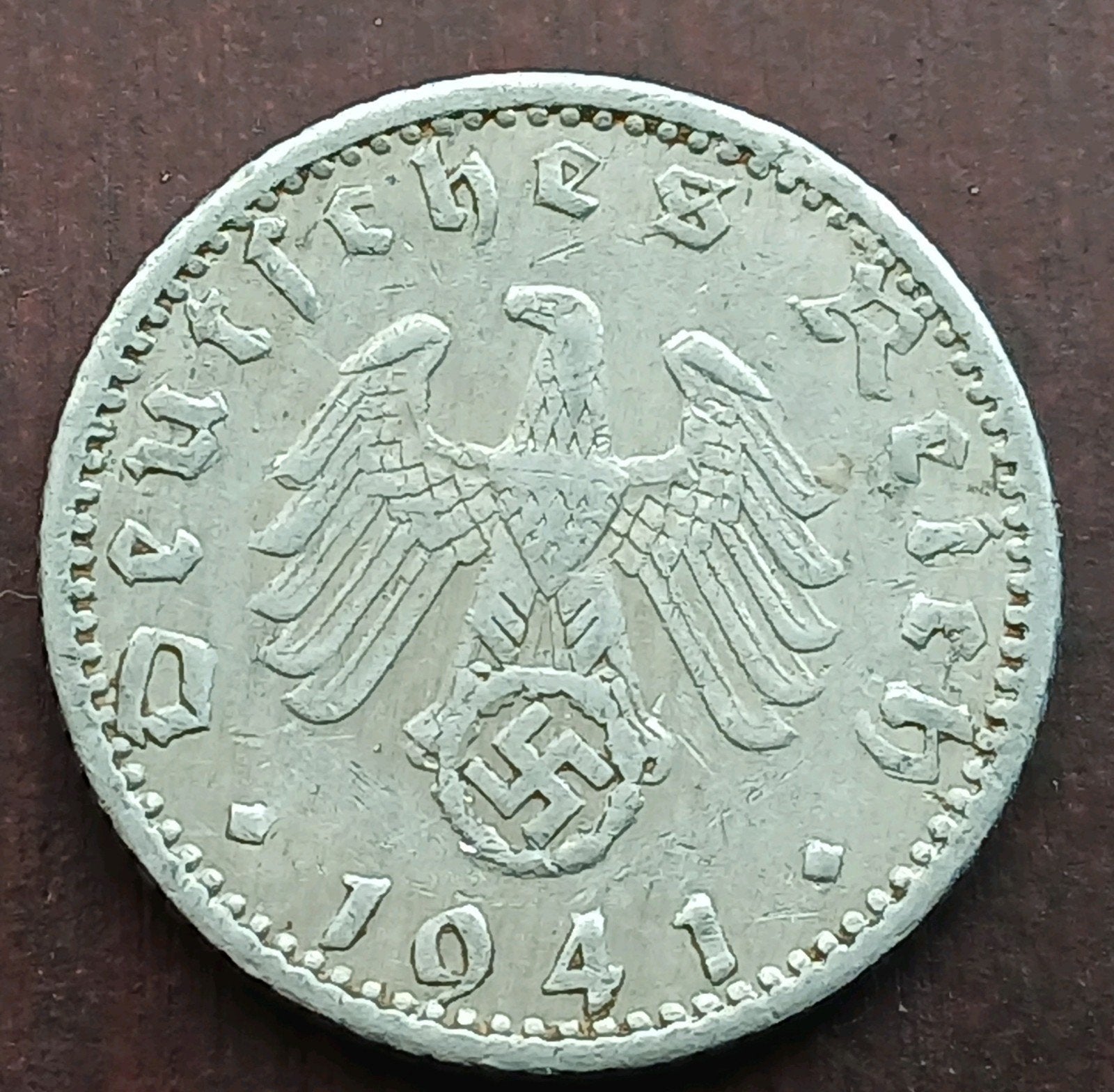 Nazi Duitsland 50 Reichspfennig 1941 Oude Munt WW2 Swastika, Ophalen of Verzenden, Duitsland