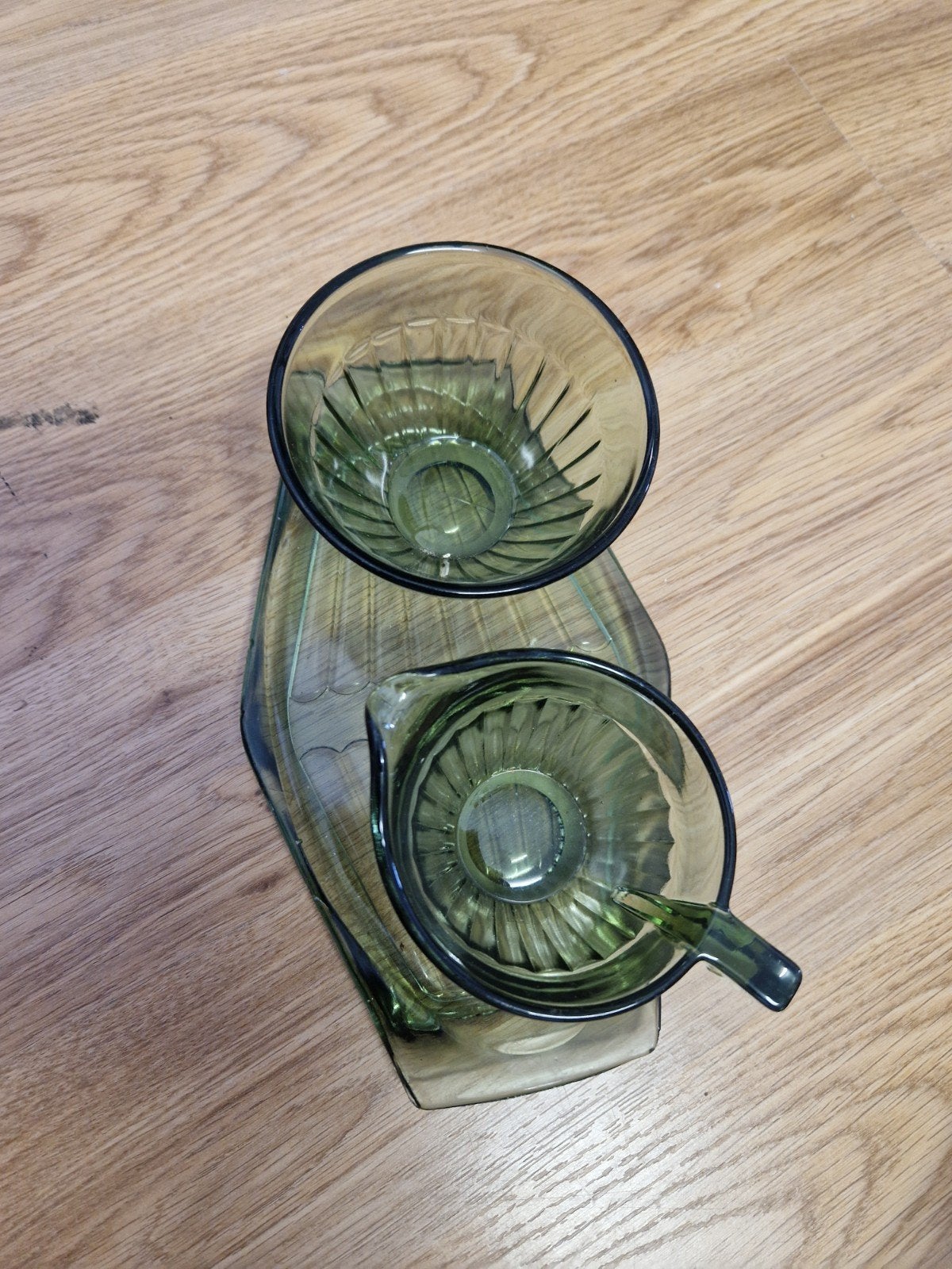 Vintage Groene Glazen suiker en melk setje, Ophalen of Verzenden