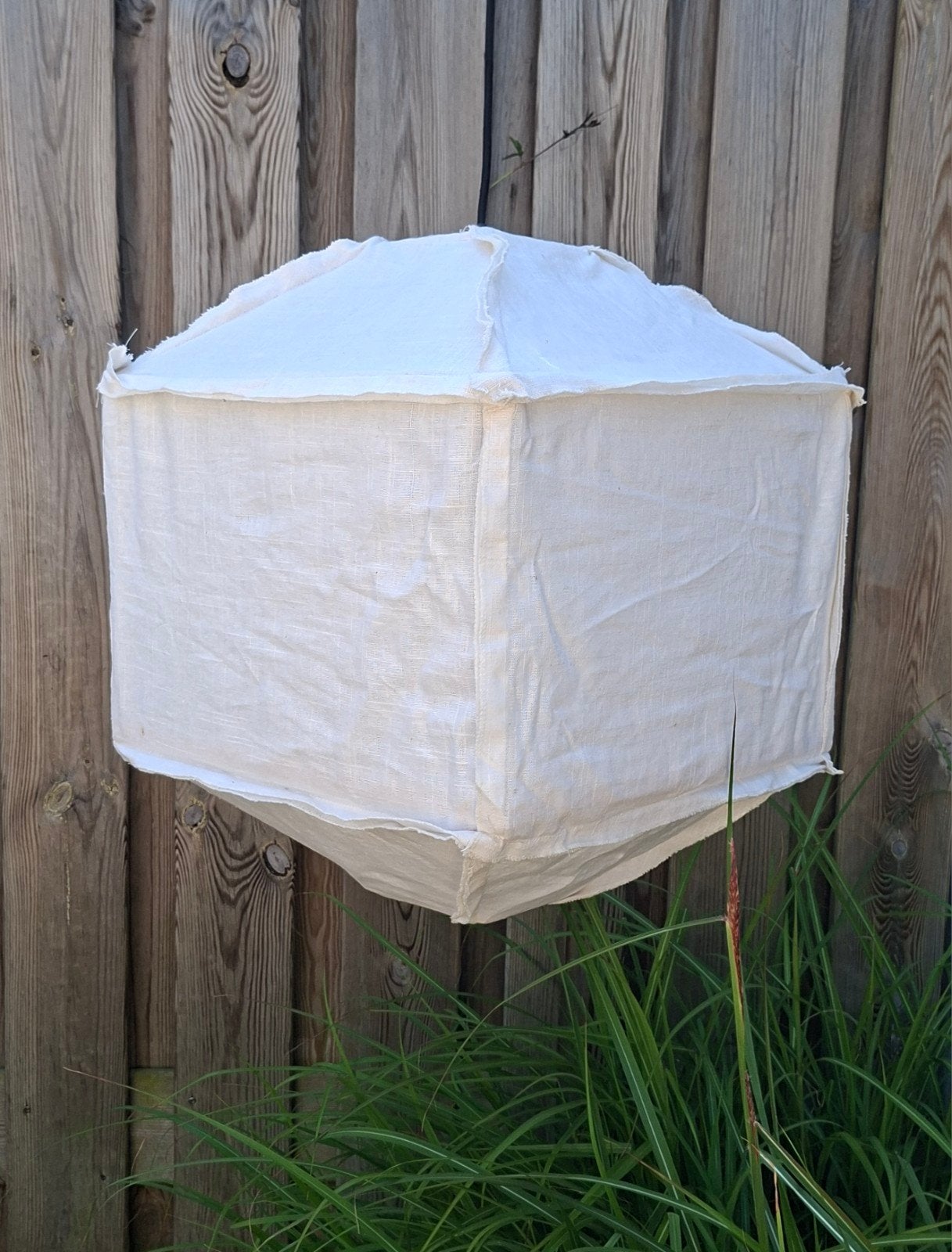 Hanglamp Ibiza linnen wit Boho lamp vierkant 40x40 nieuw, Nieuw, Textiel, Ibiza Boho Bohemian, E27 (groot)