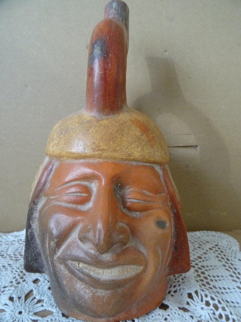 Curiosa vintage inheems aardewerk beeld Peru 25cm fles Peru, Ophalen of Verzenden