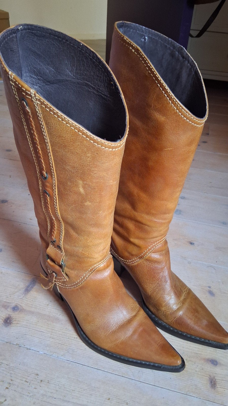 Sacha Leren Cowboylaarzen - Cognac maat 40, Hoge laarzen, Bruin, Ophalen of Verzenden, Sacha