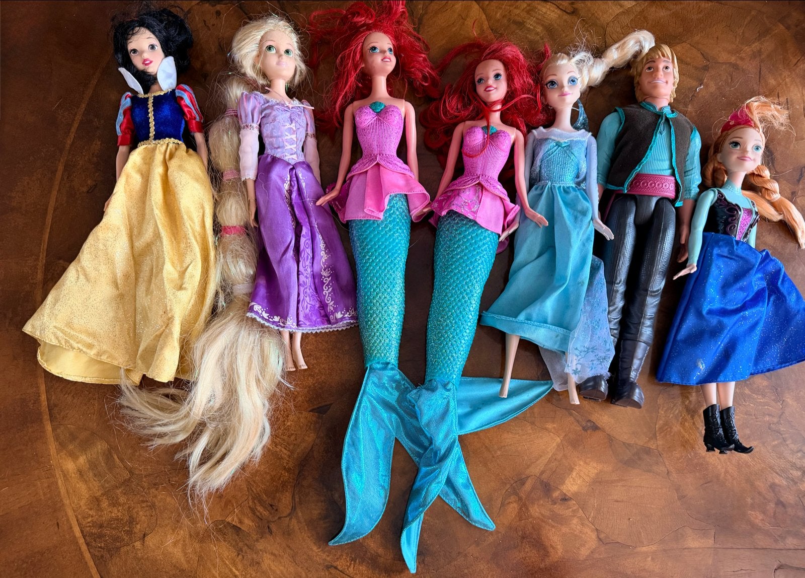 7 Barbie poppen: Frozen, Kleine Zeemeermin, Sneeuwwitje, Rap, Ophalen of Verzenden, Gebruikt, Fashion Doll