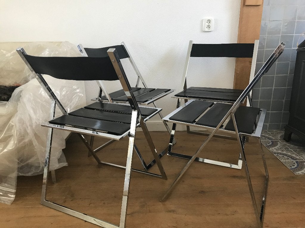 4 Vintage Hulsta folding chair klapstoel stoel vintage, Huis en Inrichting, Ophalen, Gebruikt, Leer, Nvt