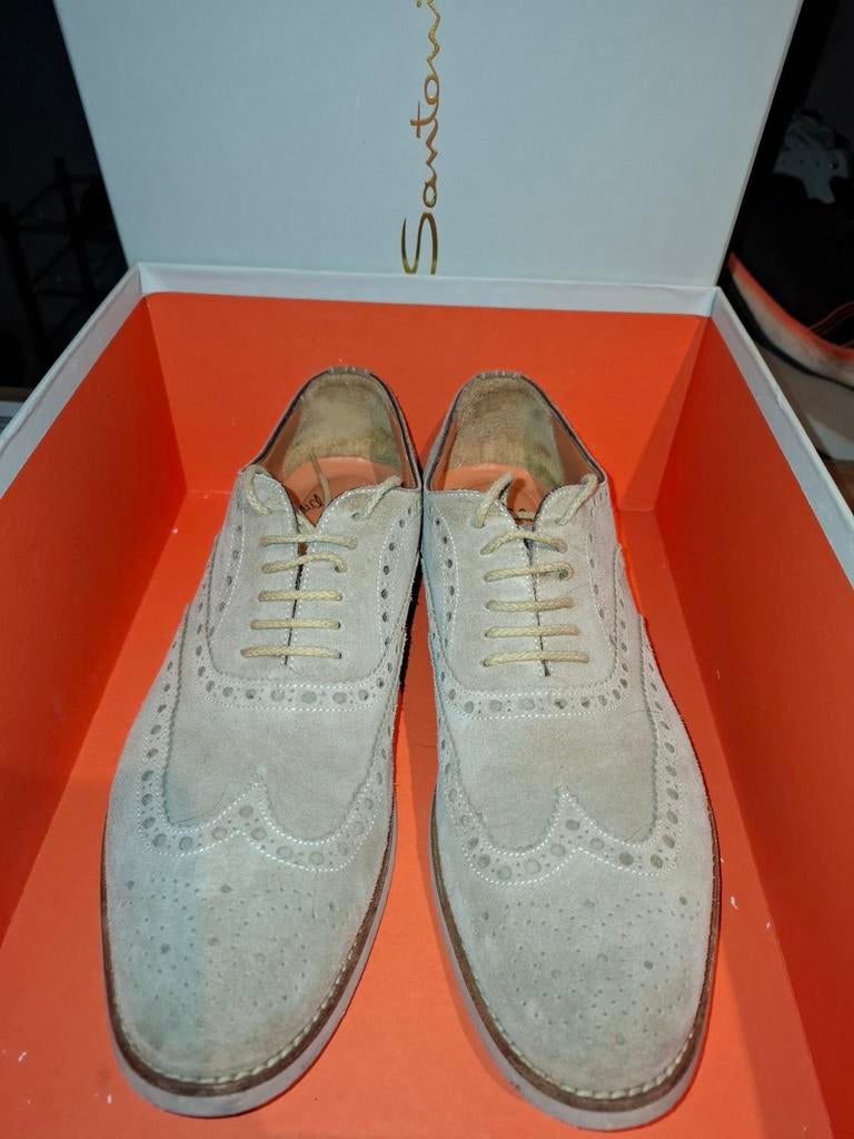 Santoni beige suède veterschoenen maat 7.5F, Kleding | Heren, Schoenen, Overige kleuren, Ophalen of Verzenden, Zo goed als nieuw