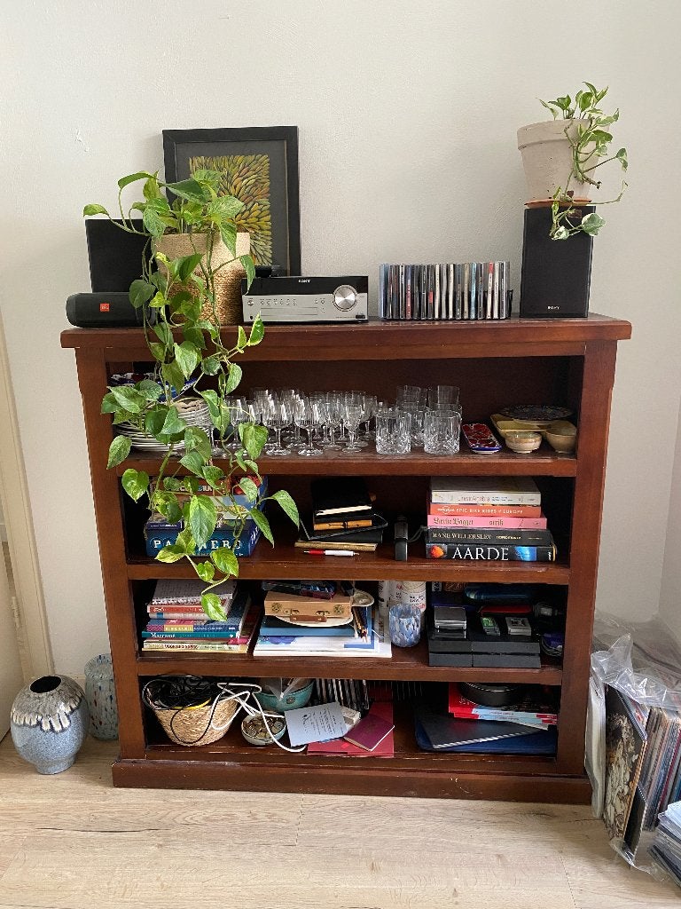 Dark Wood Bookcase, Ophalen, Met plank(en), Gebruikt, 100 tot 150 cm