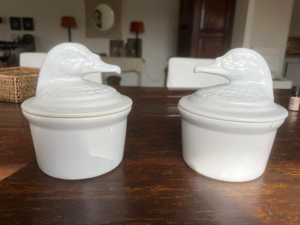 Set van 2 witte patevormen in eend-design, 17 cm hoog, Ophalen of Verzenden