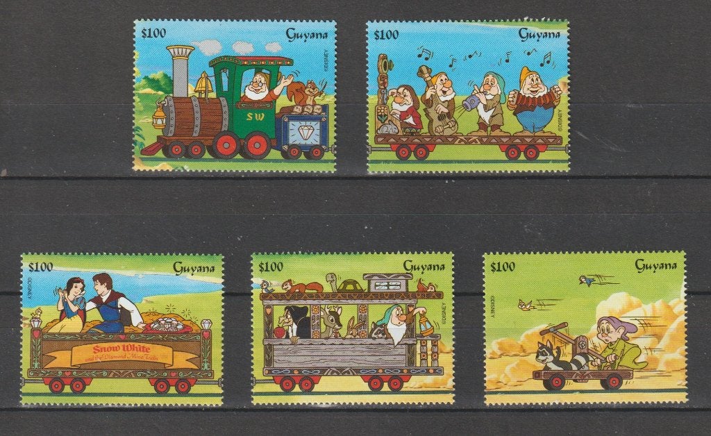 DISNEY = SNOW WHITE TREIN = compl.sv5st GUYANA-Y4759A, Verzenden, Postfris, Overige thema's