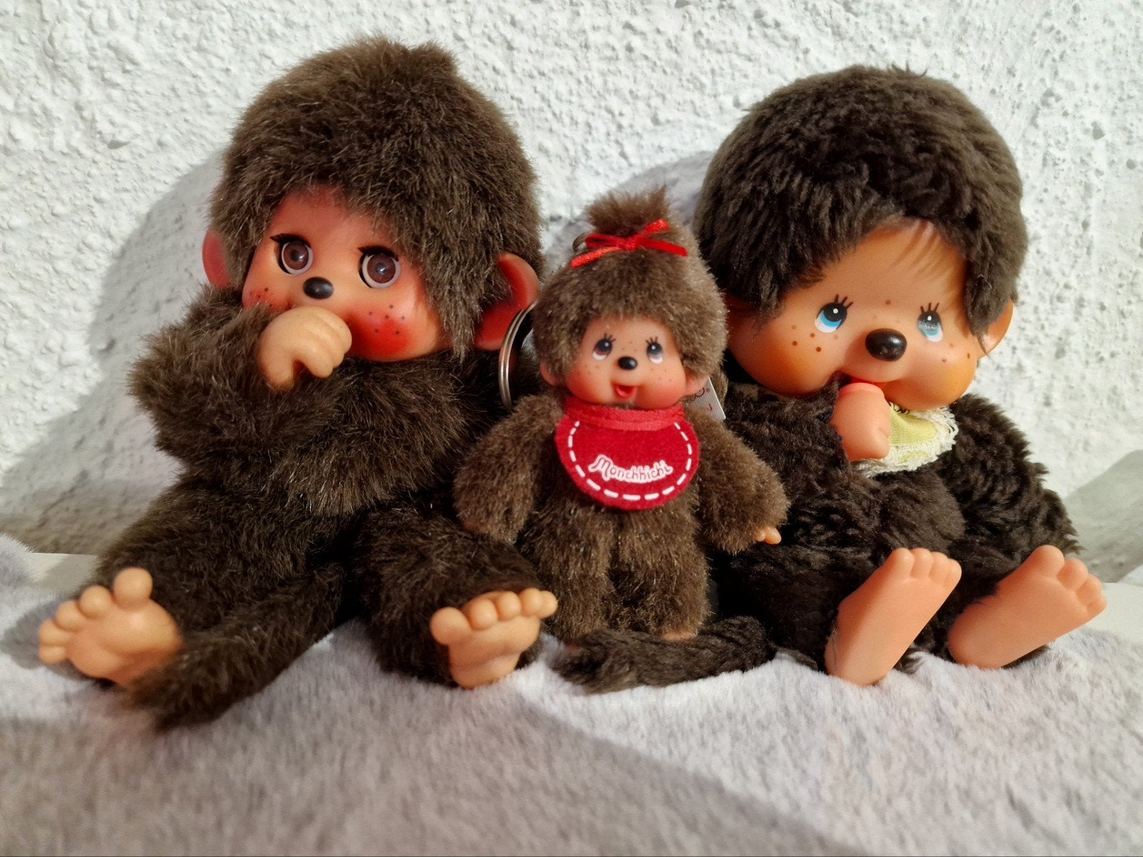 ZGAN Monchichi's verzameling 4 stuks waarvan 1 uitzonderlijk, Verzamelen, Ophalen, Zo goed als nieuw