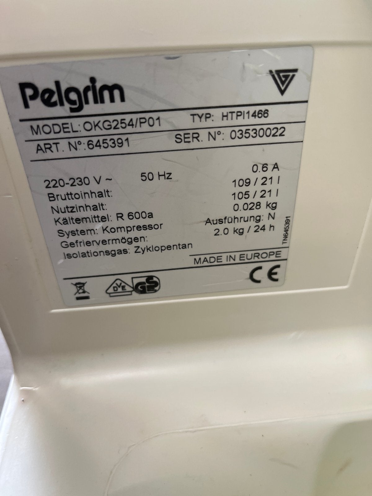Pelgrim OKG254/P01 Koelkast met vriesvak, Gebruikt, 100 tot 150 liter, 45 tot 60 cm, Met vriesvak