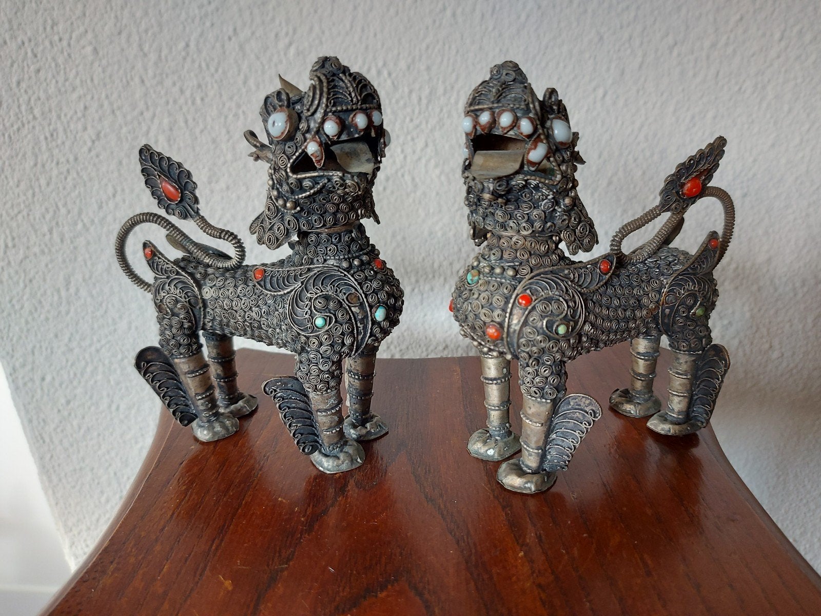Antieke Foo Dogs / Tempelleeuwen - Filigraan, Ophalen of Verzenden