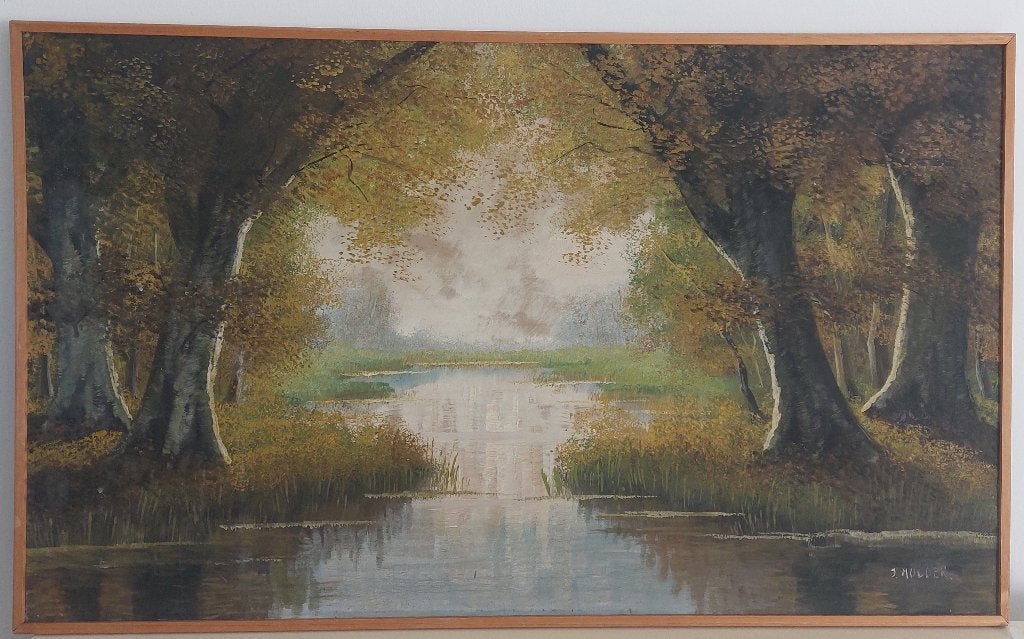 schilderij Drents vennetje - olieverf op doek - J.Mulder, Ophalen, Doek, Landschap, Olieverf