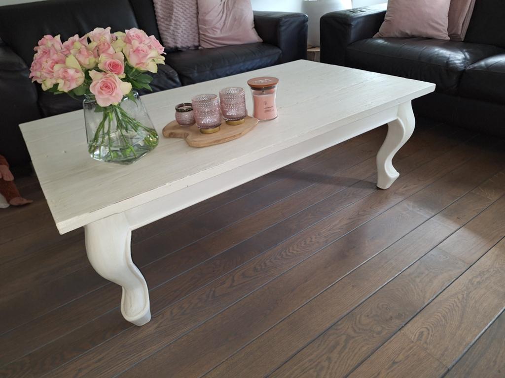 Mooie brocante salontafel wit, in prima staat!, Ophalen, 100 tot 150 cm, Brocante Stijl, witte krijtverf, 50 tot 100 cm