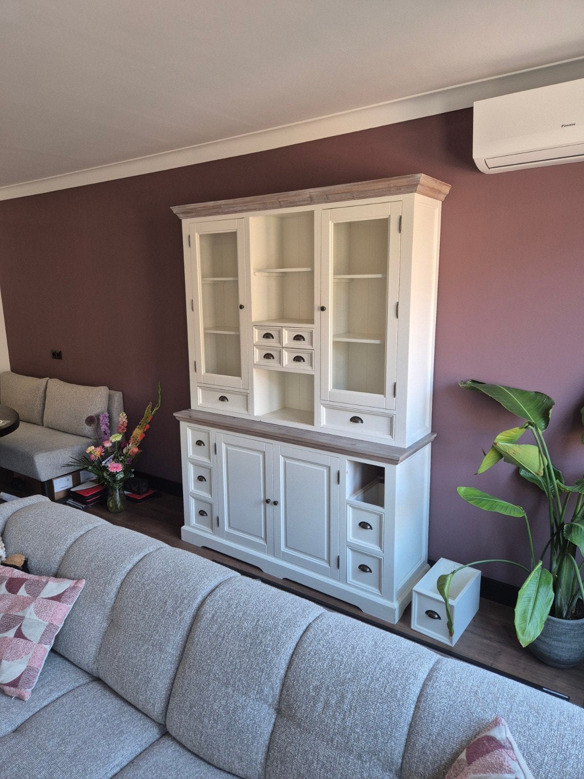 Landelijke buffetkast met vitrine en lades, Ophalen, Gebruikt, Met deur(en), Glas