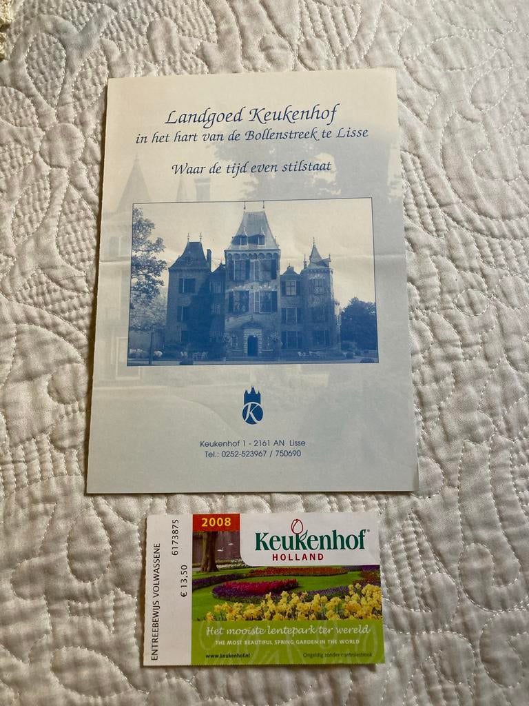 Folder en oud toegangskaartje uit 2008 de Keukenhof, Eén persoon, Ticket of Toegangskaart