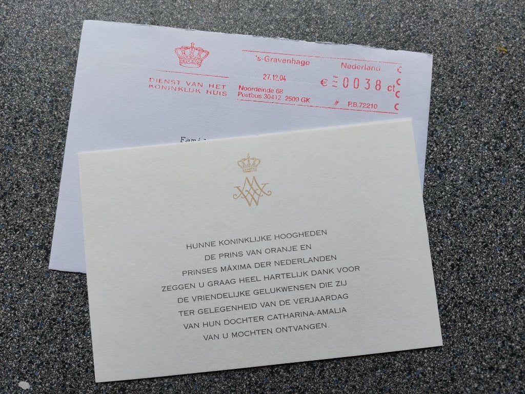 Bedankje verjaardag prinses Amalia 2004, Ophalen of Verzenden, Nieuw, Kaart, Foto of Prent