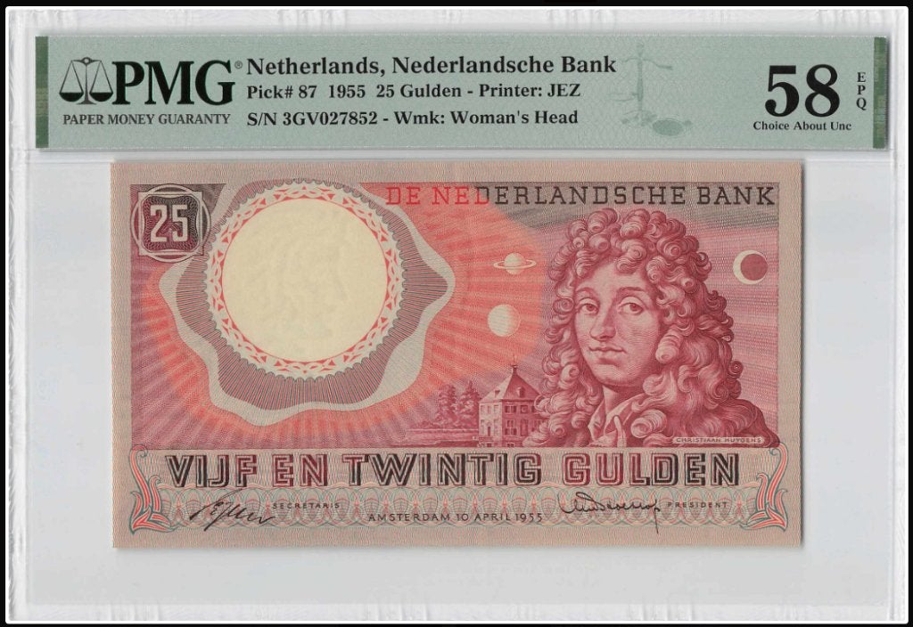 25 gulden 1955 Huygens PMG 58 EPQ, Verzenden, 25 gulden