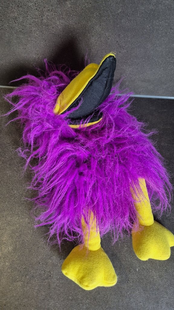 Paarse Vogel handpop, met geluid in snavel. 34cm. T10, Tweedehands verkoop, Tweedehands verkoop, Gebruikt, Overige typen