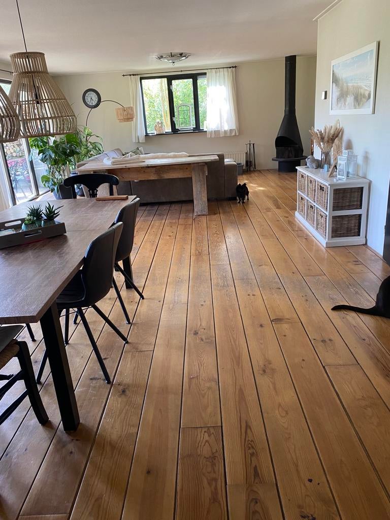 70m2 grenen vloer, Doe-het-zelf en Verbouw, Vloerdelen en Plavuizen, Ophalen, Gebruikt, Vloerdelen of -planken, 10 m² of meer