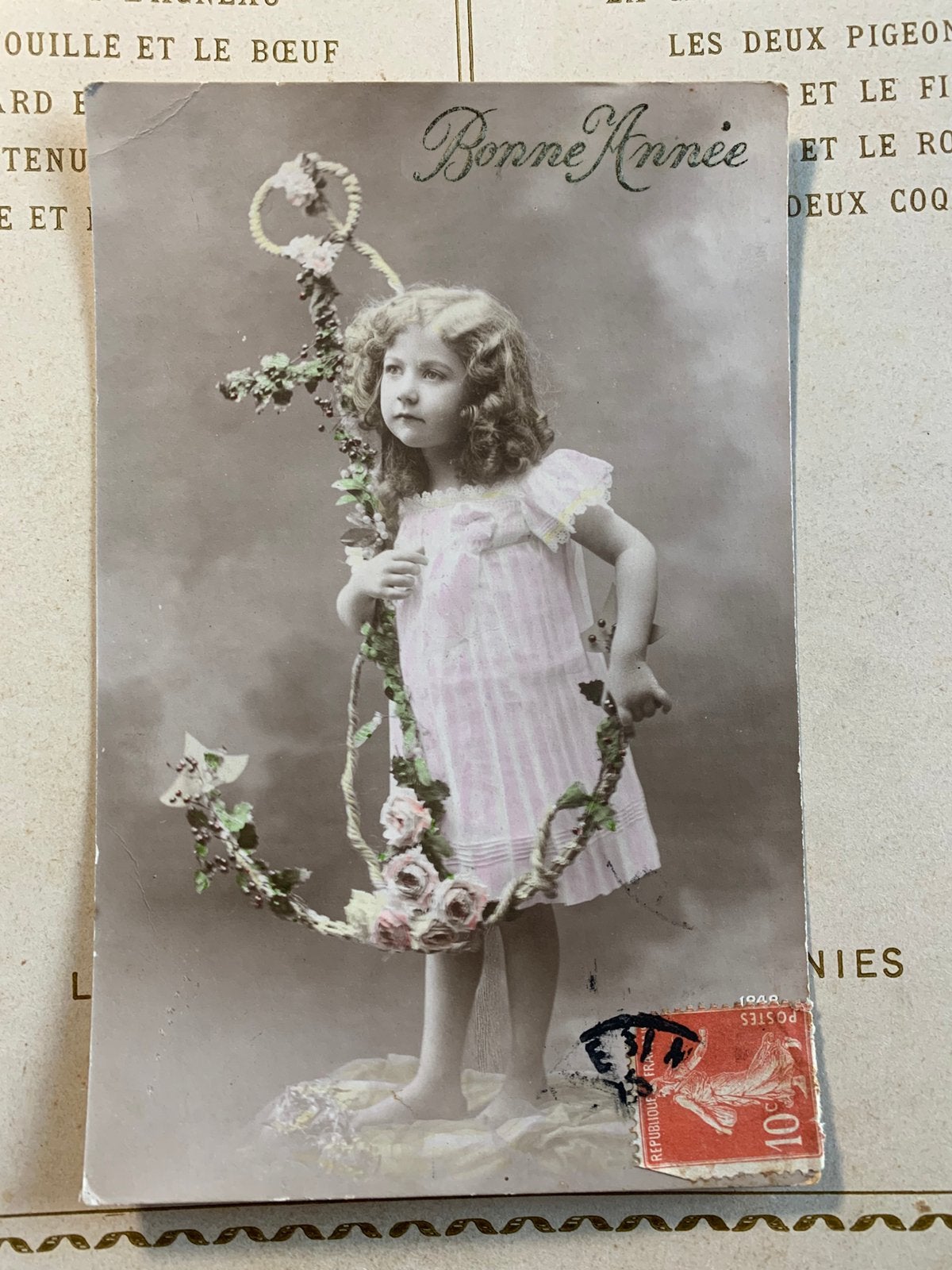 Bonne Année - meisje met anker (VA), Ophalen of Verzenden, Voor 1920, Gelopen, Feest(dag)