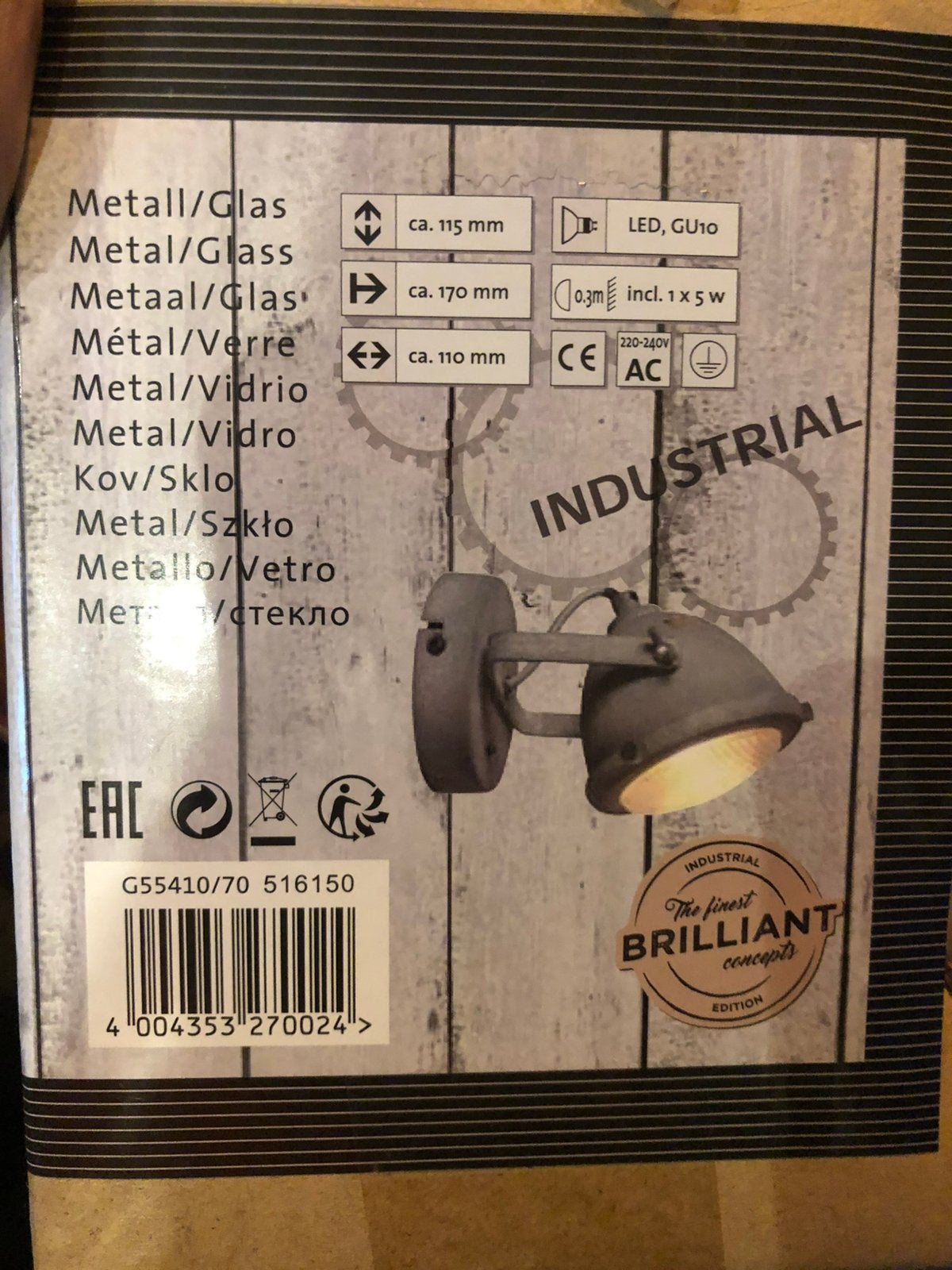 Brilliant industrieel wand lampje, Inclusief lichtbron, Nieuw, Ophalen of Verzenden, Wandspot