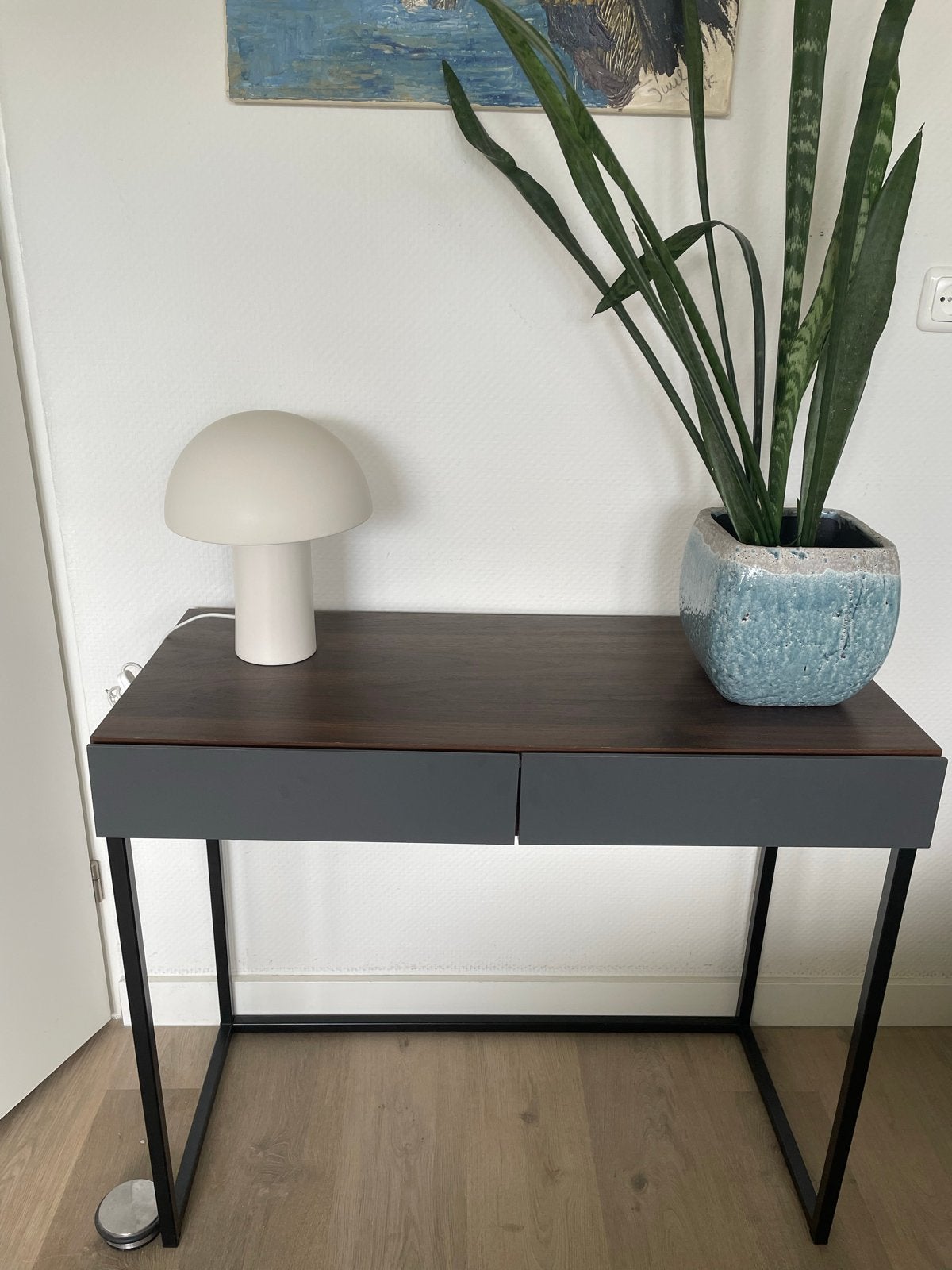 Sidetabel / Consoletafel Notenhout met Stalen Poten, Huis en Inrichting, Tafels | Sidetables, Gebruikt, 50 tot 100 cm, Ophalen of Verzenden