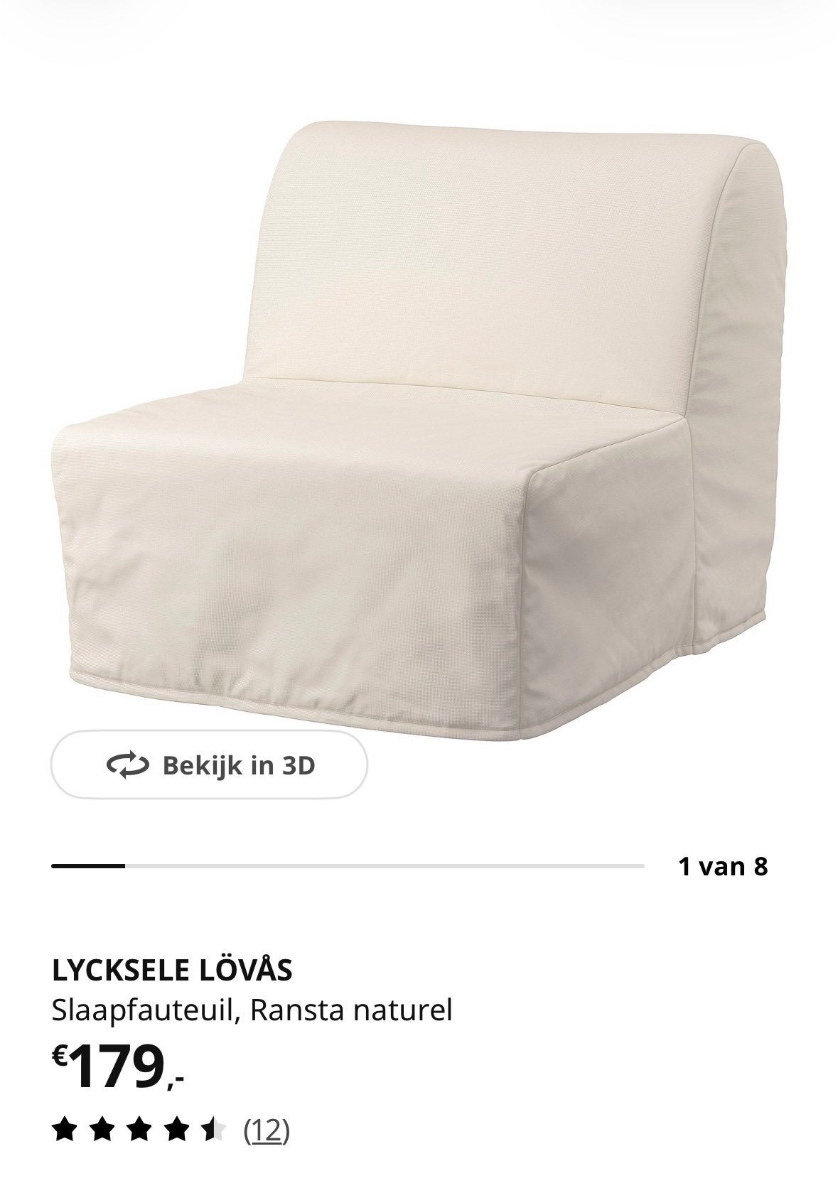 Slaapstoel/-fauteuil Ikea LYCKSELE LÖVAS, Ophalen, 90 cm, Eenpersoons, 190 cm of minder