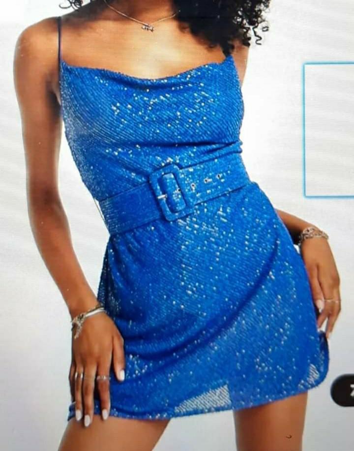 Asos Design mini jurk blauw met glitter, maat 38, Ophalen of Verzenden