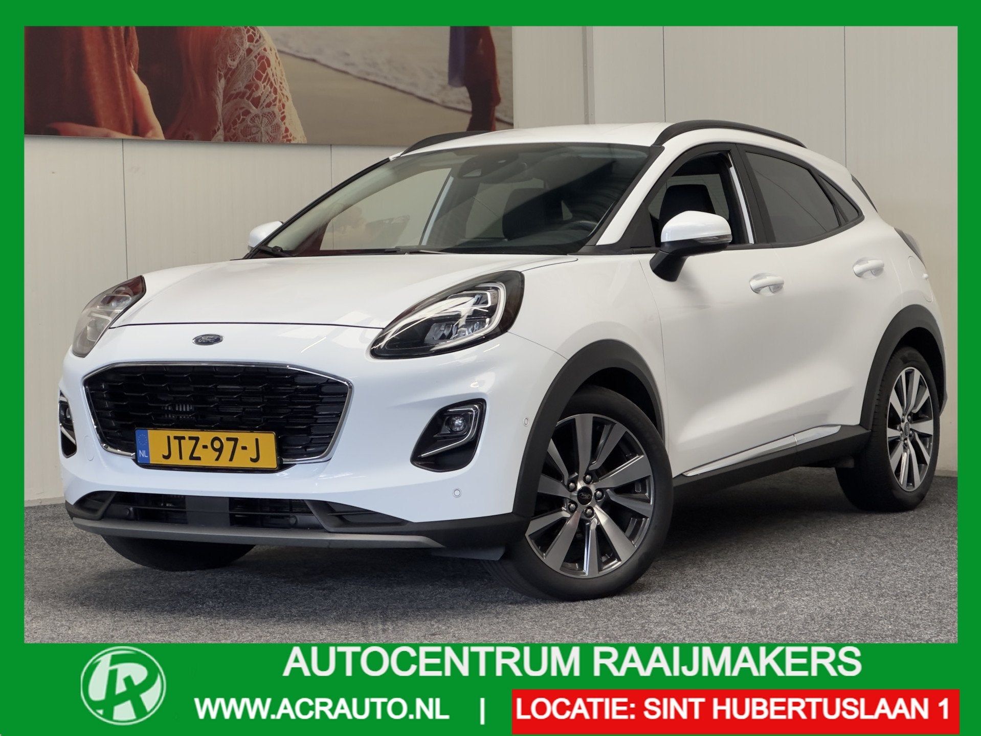 Ford Puma 1.0 ECOBOOST HYBRID AUTOMAAT NAVIGATIE APPLE CARPL, Zwart, Leder en Stof, Wit, Origineel Nederlands