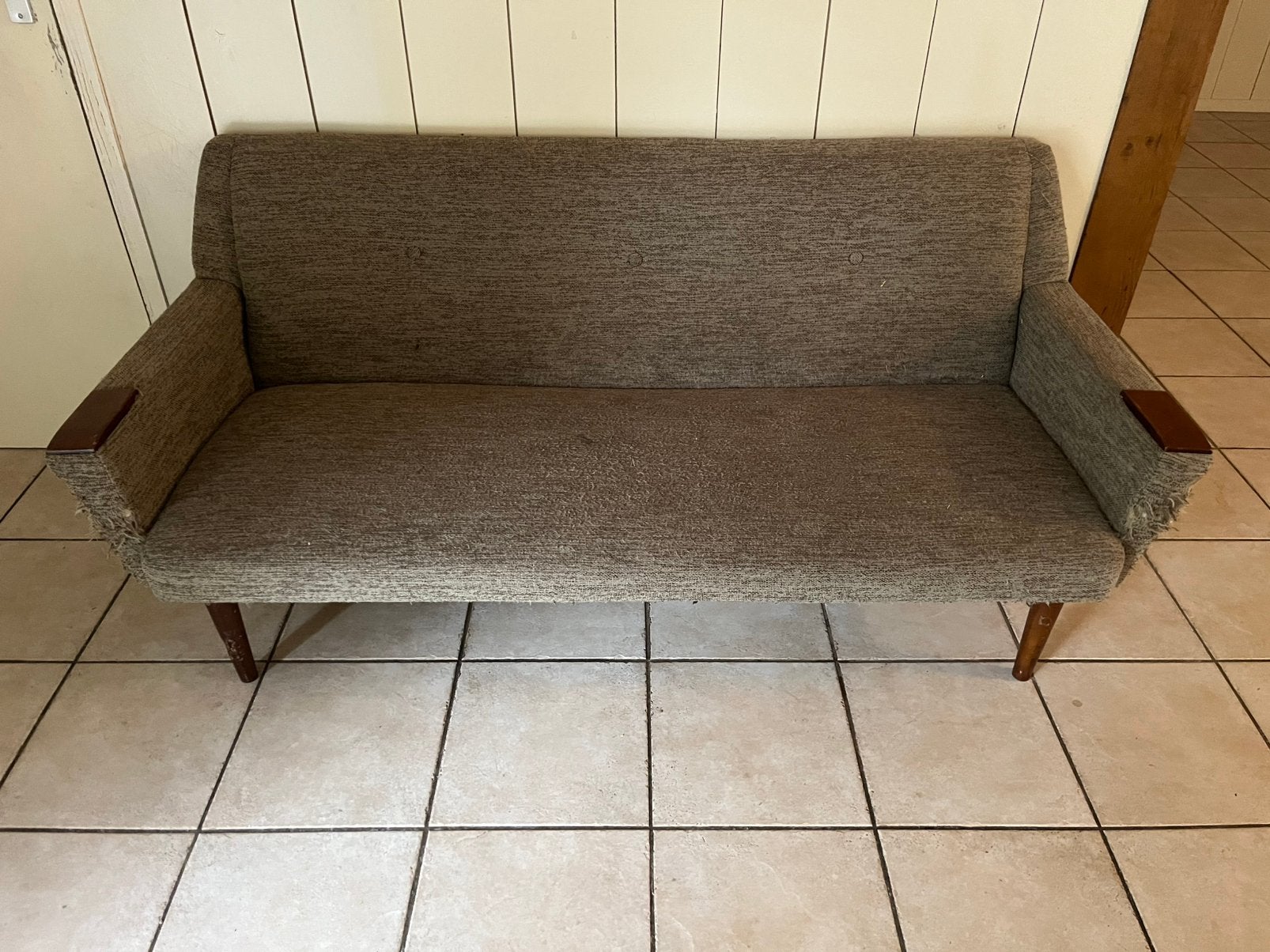 Vintage 3 zitbank opknapper, originele stof, Huis en Inrichting, Vintage jaren 60, Gebruikt, 150 tot 200 cm, Driepersoons