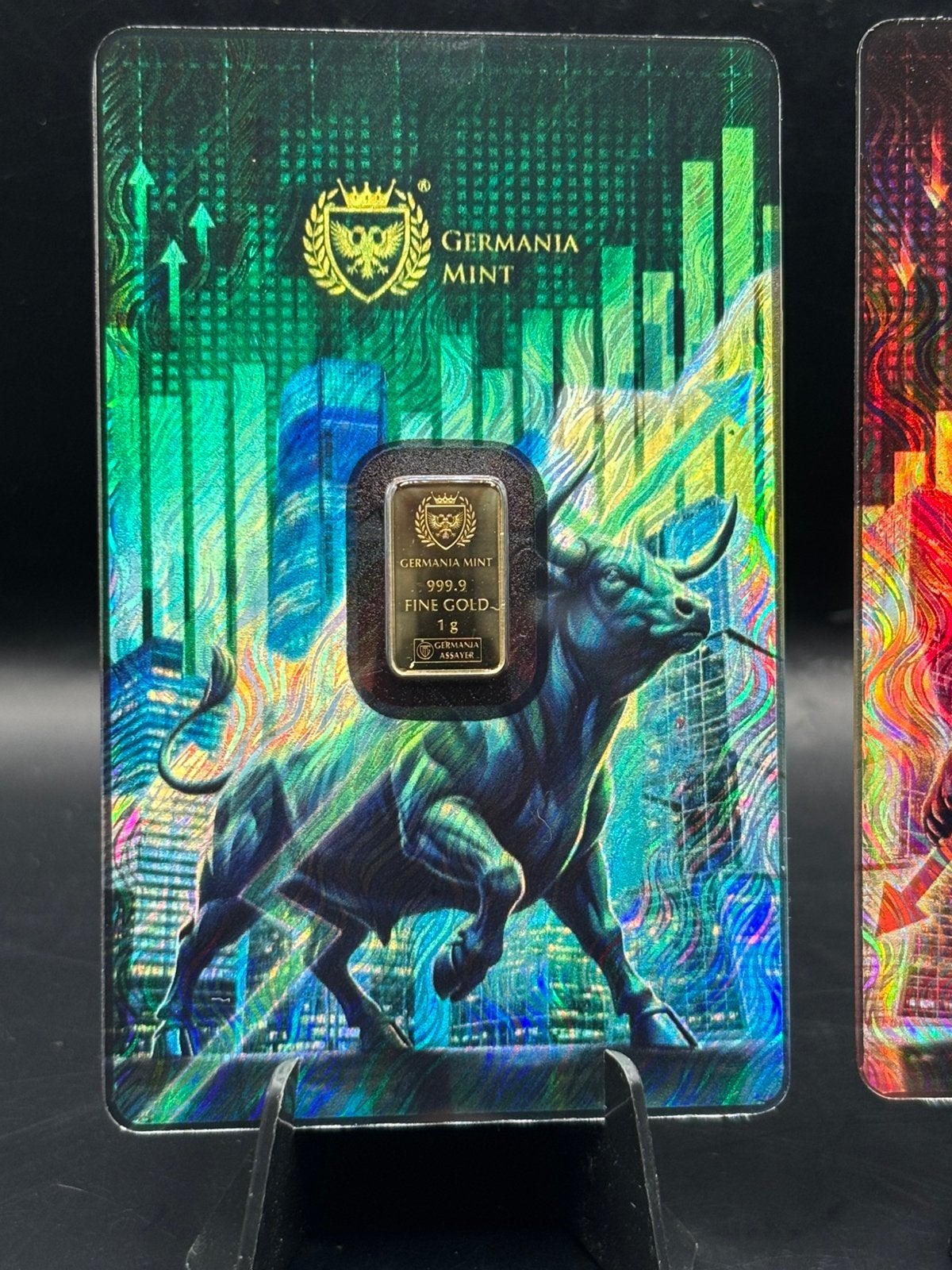 Germania Mint Bull and Bear 1 gram goud baar - lage oplage., Ophalen of Verzenden, Goud