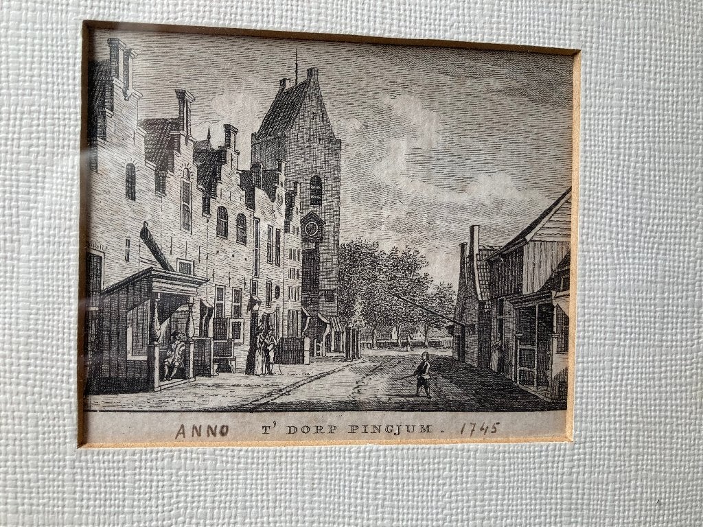Pingjum kopergravure 18e eeuw Carel Frederik Bendijk., Ingelijst, Architectuur, Ophalen of Verzenden, Gravure