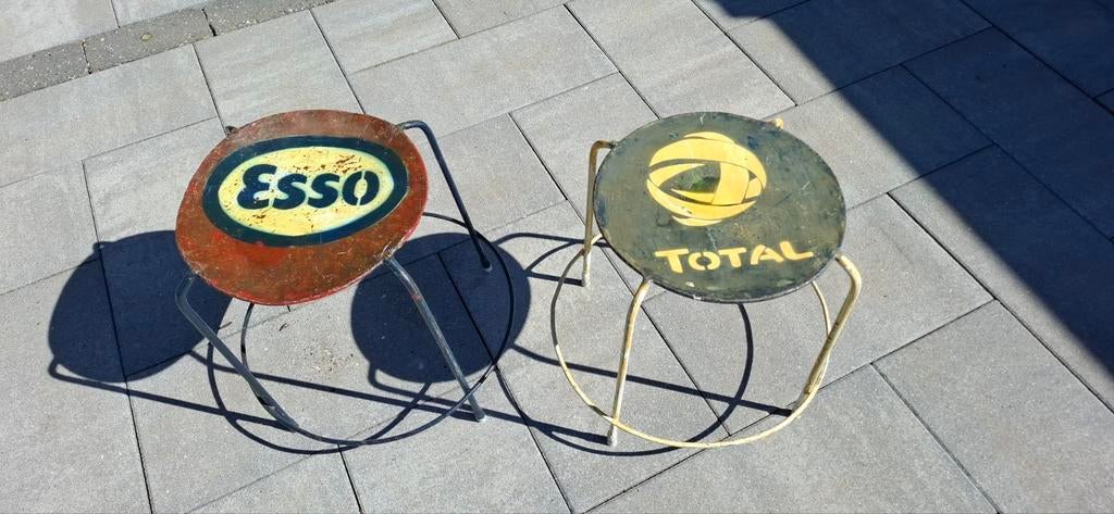 Vintage Esso & Total metalen krukjes - Garage/manciennes, Ophalen, Gebruikt, Reclamebord