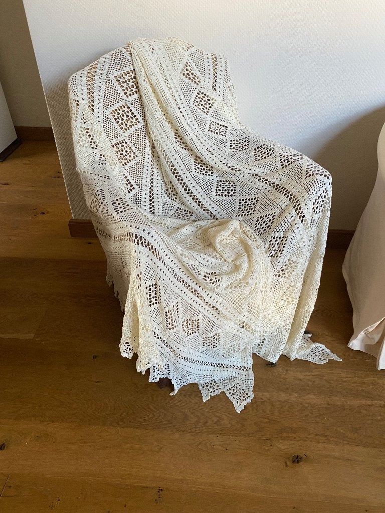 Vintage gehaakt katoenen sprei, Overige kleuren, Ademend, Tweepersoons, Ophalen of Verzenden