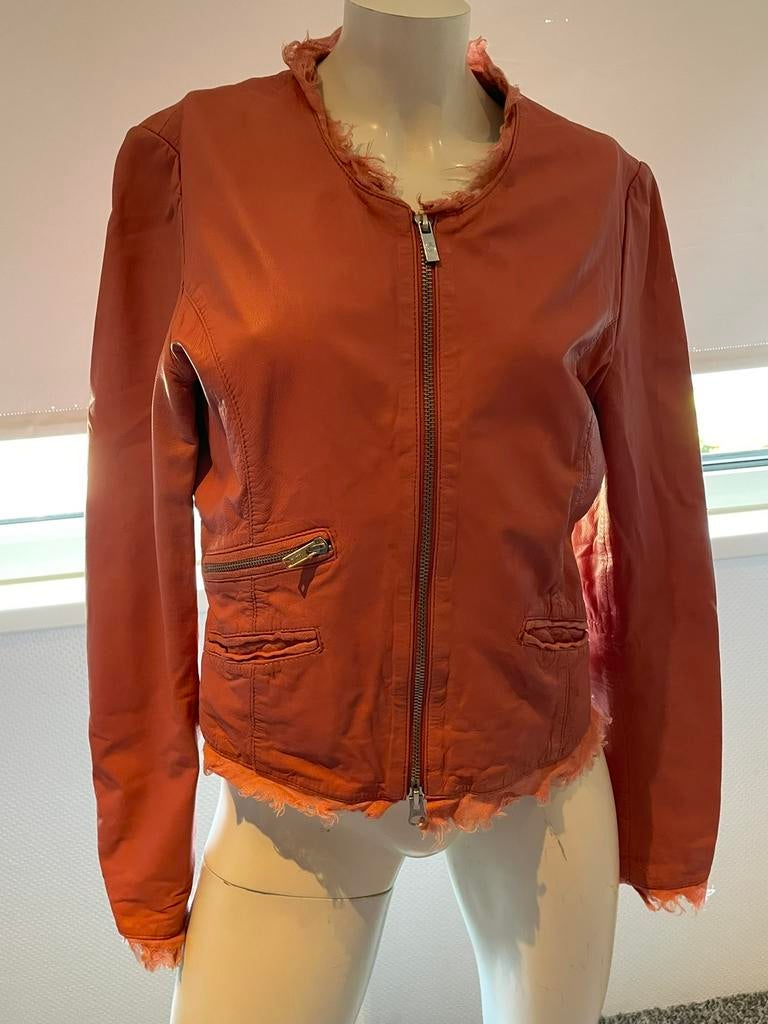 Goosecraft leer jasje maat l valt klein als m, Ophalen of Verzenden, Zo goed als nieuw, Maat 38/40 (M), Oranje
