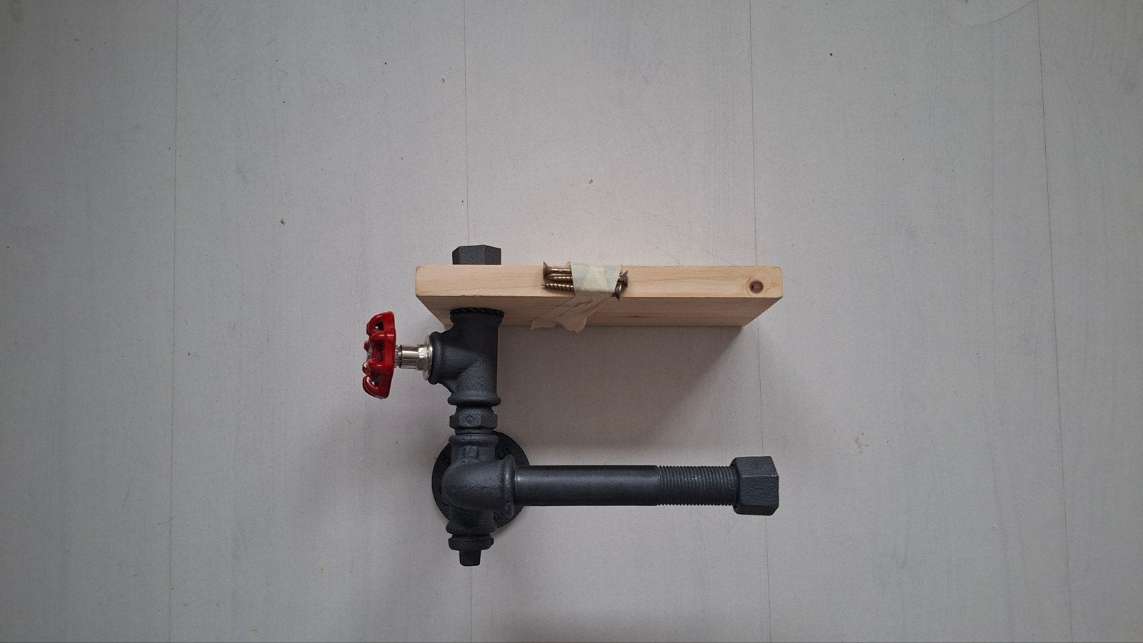 Industriële toiletrolhouder met houten plankje, Hout, Zwart, Ophalen of Verzenden, Zo goed als nieuw