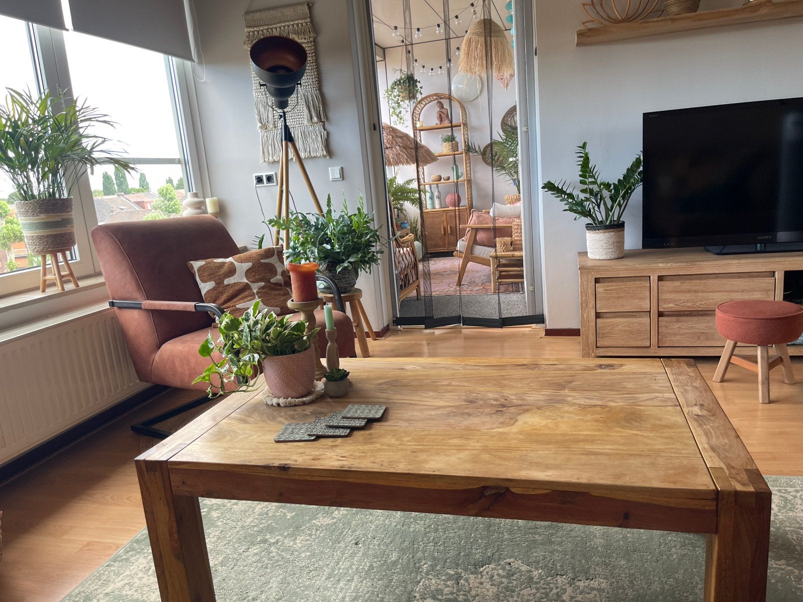 Teak houten salontafel, Ophalen, Gebruikt, 100 tot 150 cm, Teakhout
