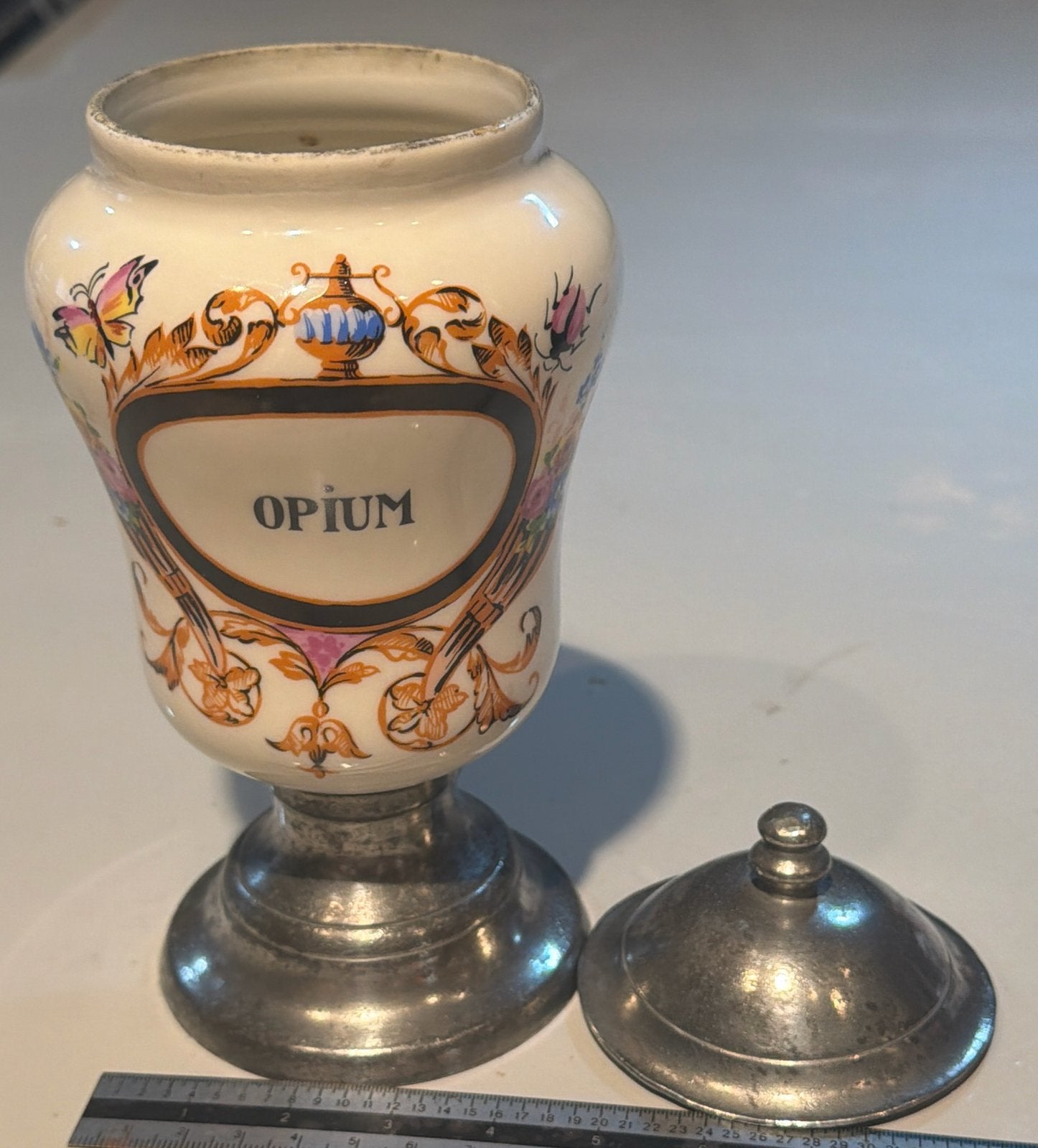 Antieke Opium Pot met Tinnen Deksel en Voet, Antiek en Kunst, Ophalen of Verzenden