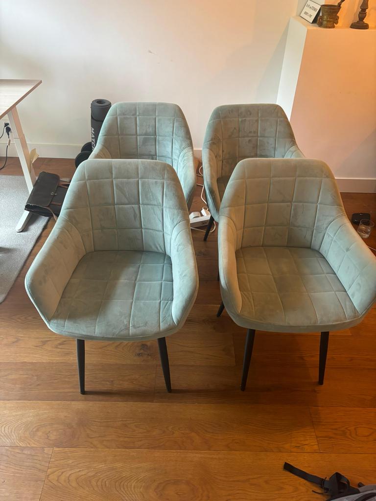 4x Turquoise stoelen, z.g.a.n. (1 jaar oud), Huis en Inrichting, Stoelen, Ophalen, Overige kleuren, Zo goed als nieuw, Vier